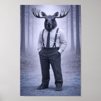 Póster Moose in Classic Suspenders – Silent Forest Portra