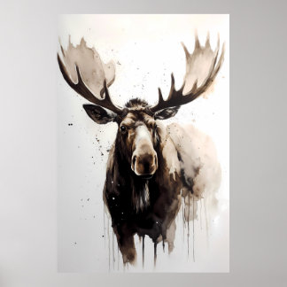 Póster Moose Ink Painting