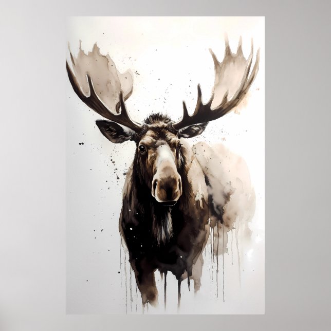 Póster Moose Ink Painting (Frente)