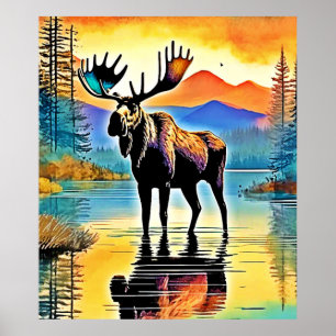 Póster Moose Lake Sunset Majesty