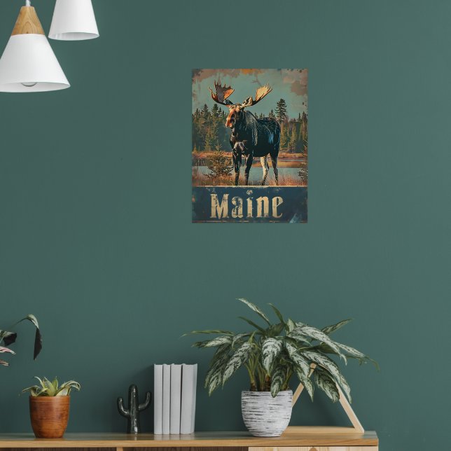 Póster Moose Maine Vintage (Salón 1)