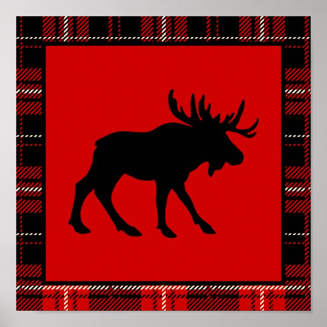 Póster Moose negro, trenzado rojo (Frente)