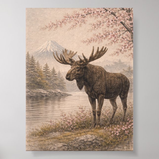 Póster Moose poster, Canadian Wildlife Art, Forest Anim (Frente)