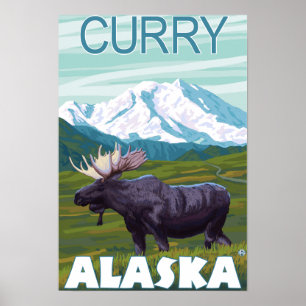 Póster Moose Scene - Curry, Alaska