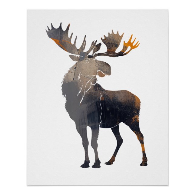 Póster Moose Wildlife Nature Ilustracion Silhouette Joy (Anverso)