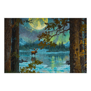 Póster Moose & Winter Moon