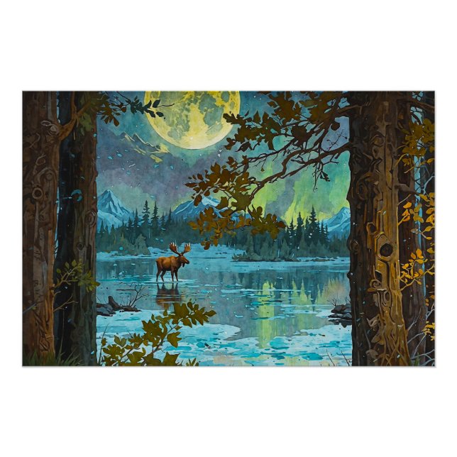Póster Moose & Winter Moon (Anverso)