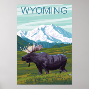 Póster Moose with MountainWyoming