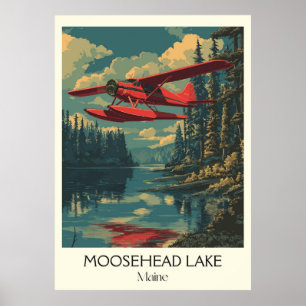 Póster Moosehead Lake Maine Vintage Seaplane Forest Art