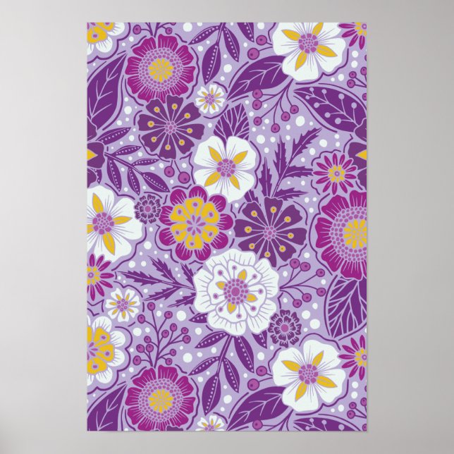 Póster Morado, amarillo y magenta floral (Frente)