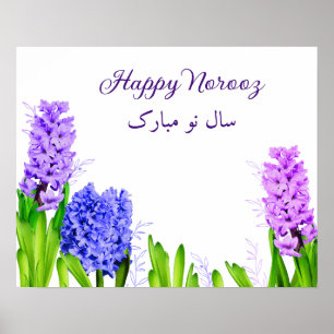 Póster Morado Azul Rosa Feliz Nouruz Hiacinth Flores