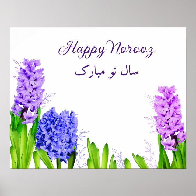 Póster Morado Azul Rosa Feliz Nouruz Hiacinth Flores (Frente)