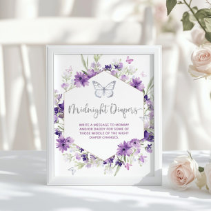 Póster Morado de plata floral Mariposa Diabetes medianero