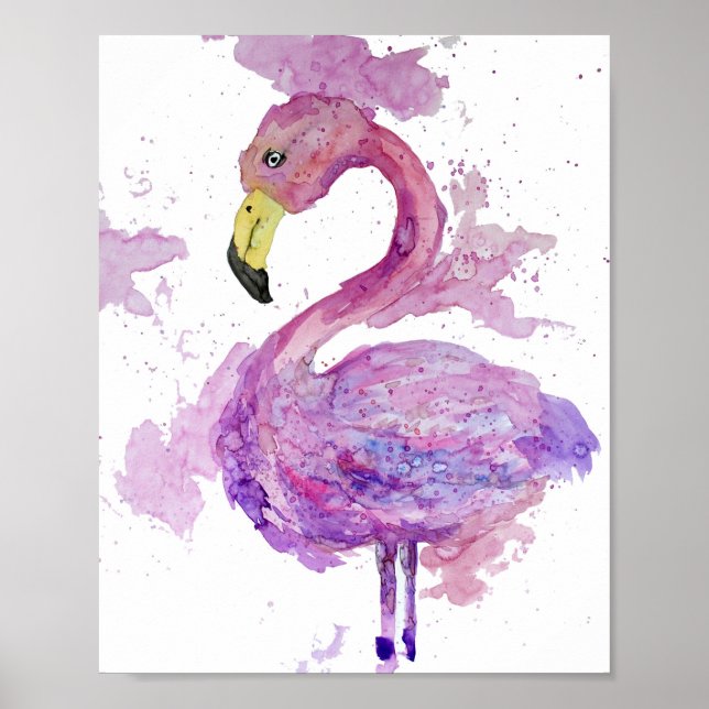 Póster Morado Flamingo Watercolor (Frente)