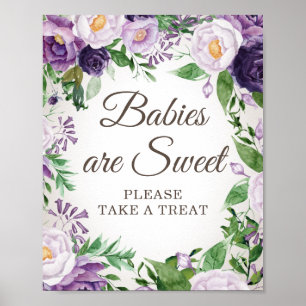 Póster Morado Floral Baby Shower Bebés Dulce Tome Tratami