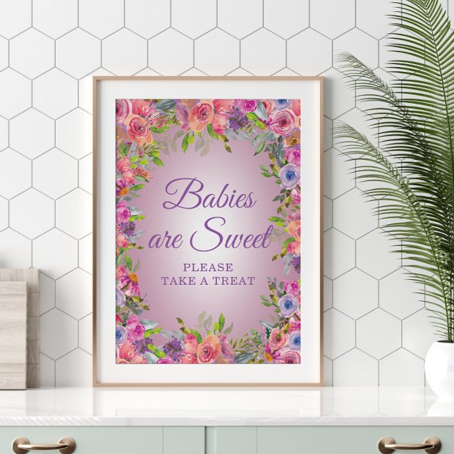 Póster Morado Floral Baby Shower Bebés Dulce Tome Tratami (Subido por el creador)