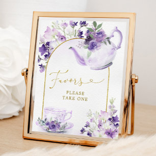 Póster Morado Floral Bridal Ducha Té Favor Rótulo