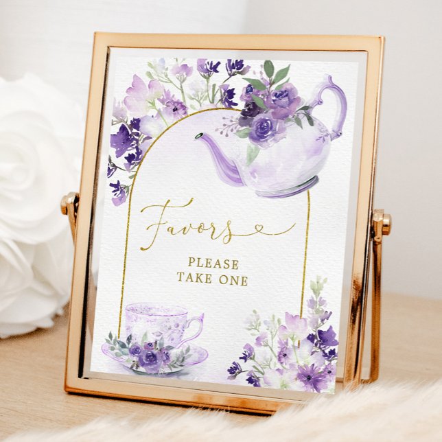 Póster Morado Floral Bridal Ducha Té Favor Rótulo (Subido por el creador)
