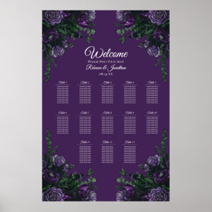 Póster Morado Floral Elegante Boda Gótica