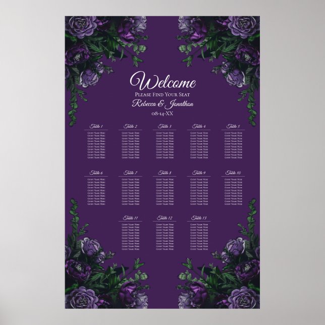 Póster Morado Floral Elegante Boda Gótica (Frente)