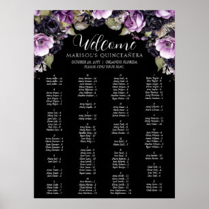 Póster Morado gótico y Moody Florals Quinceañera