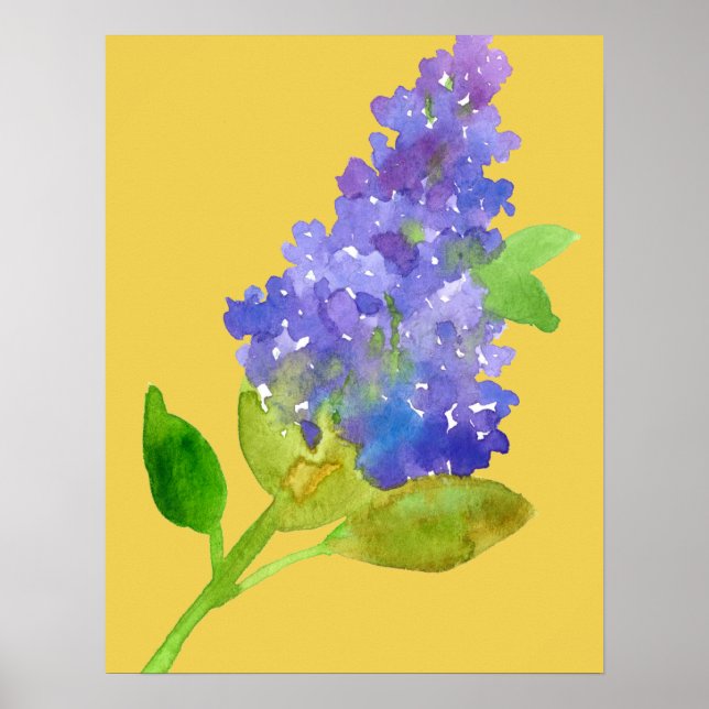 Póster Morado Lilac Watercolor Flor Amarillo (Frente)