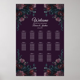 Póster Morado oscuro Floral Elegante Boda Maroon Mauve