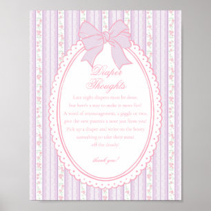 Póster Morado Vintage Elegante Floral Pañal Pensamientos