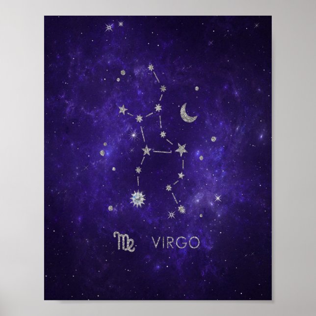 Póster Morado Virgo Zodiac | Horoscopio Astrológico Cósmi (Frente)
