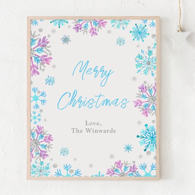 Póster Morado y azul copos de nieve Feliz Navidad (Subido por el creador)
