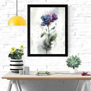 Póster "Morado y azul Hibiscus Botánico Watercolor Art"