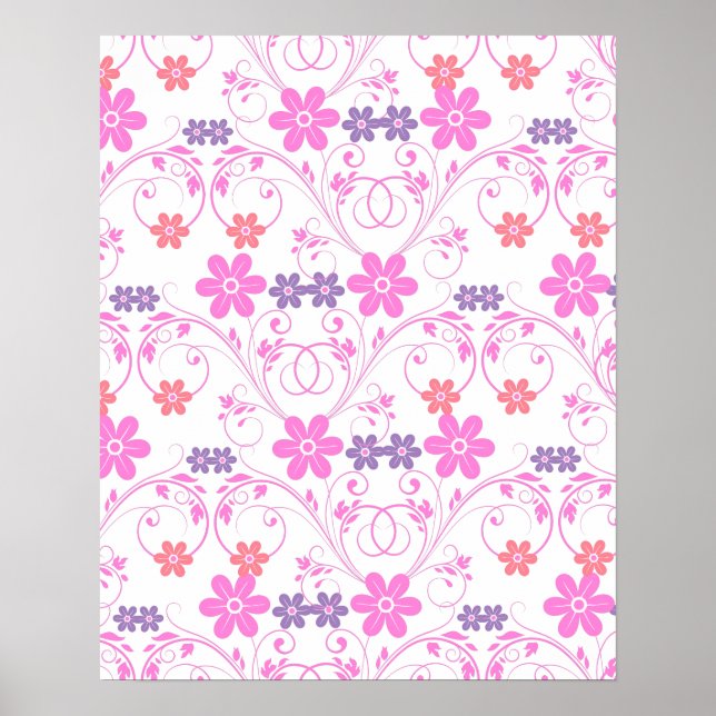 Póster Morado y rosa floral moderna (Frente)