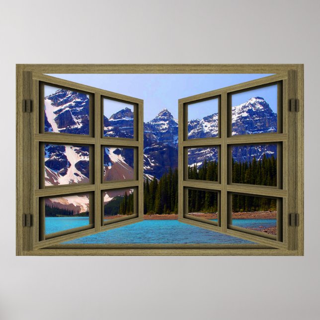 Póster Moraine Lake Brown Wood 6 Panel Abrir ventana Post (Frente)