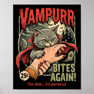 Póster Mordiscos de Vampurr Gato Divertido Gráfico Vintag