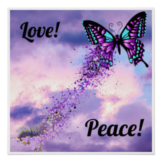 Póster Morfa de oruga a mariposa morada y negra