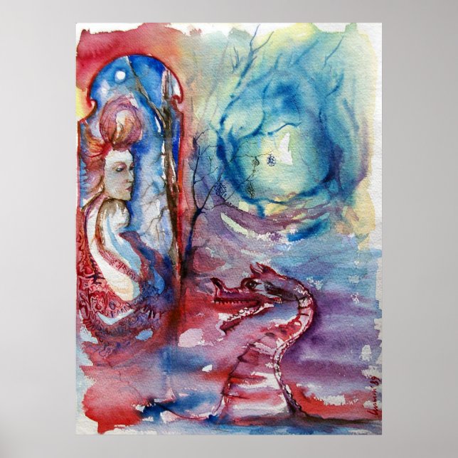 Póster MORGANA / Fantasía azul rosa mágica y misteriosa (Frente)