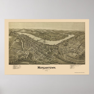 Póster Morgantown, mapa panorámico de WV - 1897