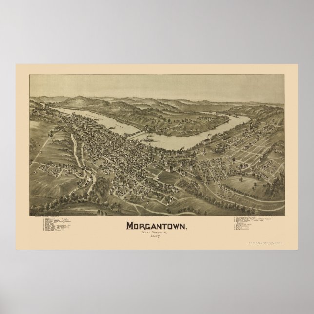 Póster Morgantown, WV Mapa Panorámico - 1897 (Frente)
