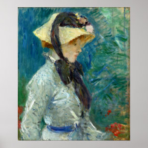 Póster Morisot - Mujer joven con un sombrero de paja