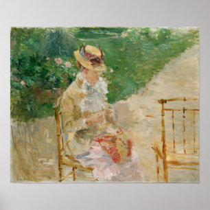 Póster Morisot - Mujer joven cosiendo en el jardín 1883