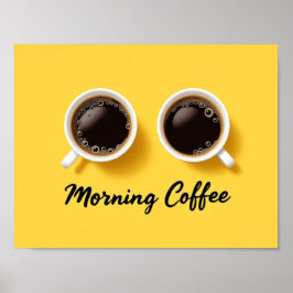 Póster Morning Coffee Cups Top View Yellow Minimalist