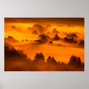 Póster Morning fog over the river floodplainabstract, any