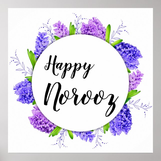 Póster Morple Hyacinth Wreath Feliz Año Nuevo Nouruz (Frente)