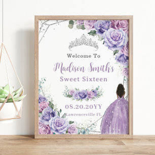Póster Morple Lavender Floral Brown Princess Birthday