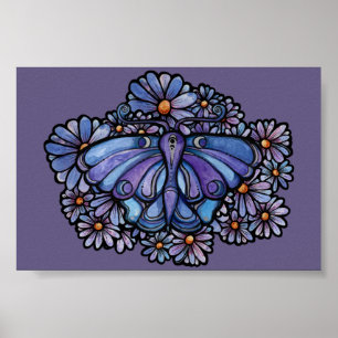 Póster Morple Moon Moth Daisies
