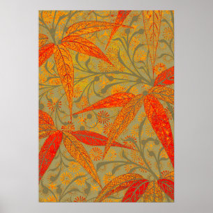 Póster Morris & Co. Patrón de Bambú Godwin Naranja y Salv
