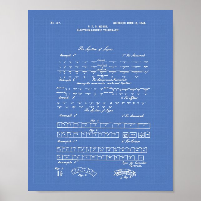 Póster Morse Code 1848 Patent Art Blueprint (Frente)