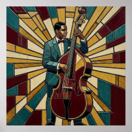 Póster Mosaic Jazz Bassist Poster Stained Glass Music