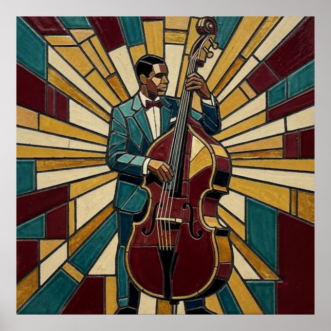 Póster Mosaic Jazz Bassist Poster Stained Glass Music (Frente)