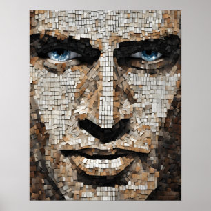 Póster Mosaic Mans Face Blue Eyes Wall Art